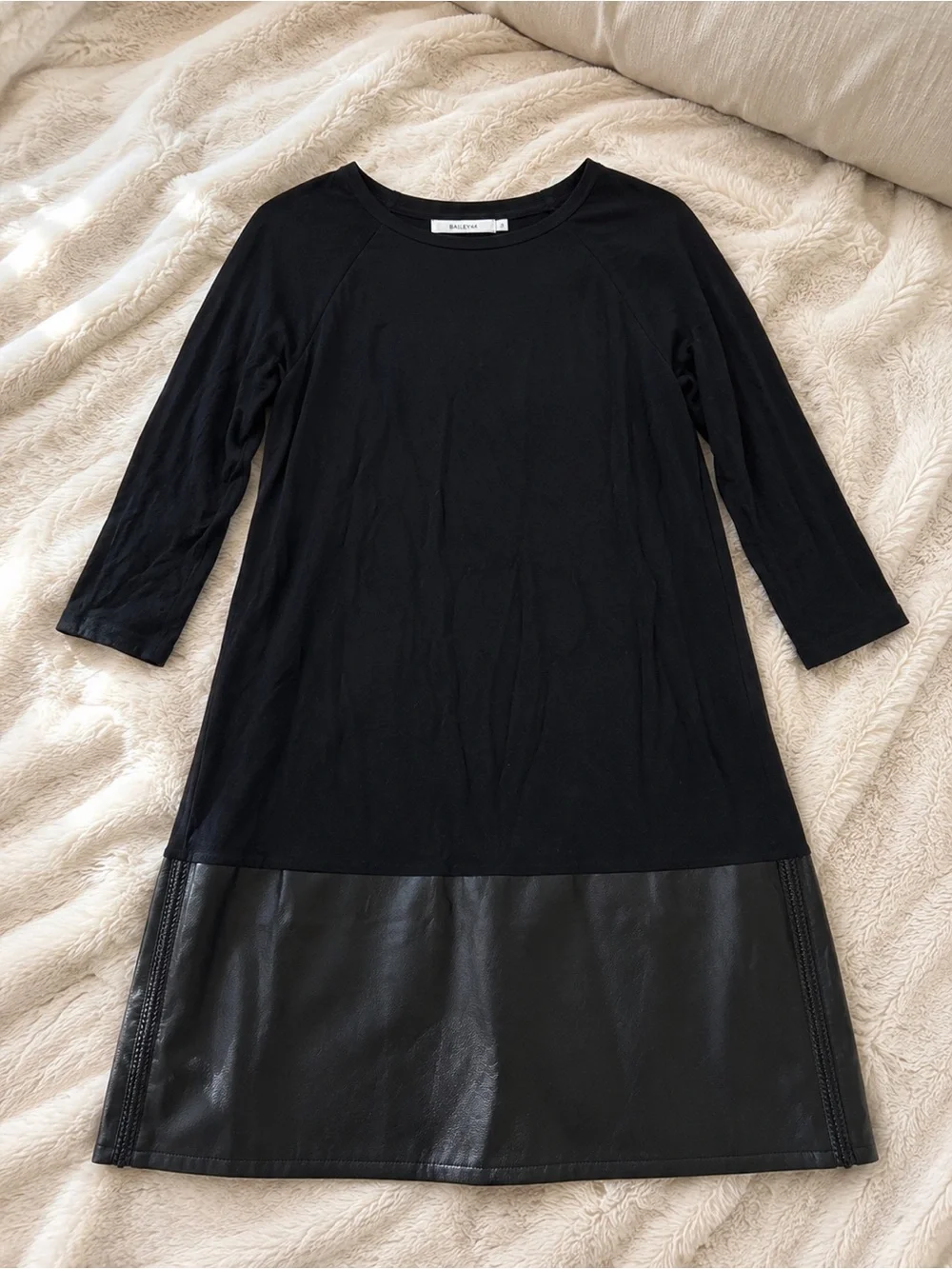 BAILEY 44 Black Jersey Knit Top Eco Leather Drop Waist Skirt Dress